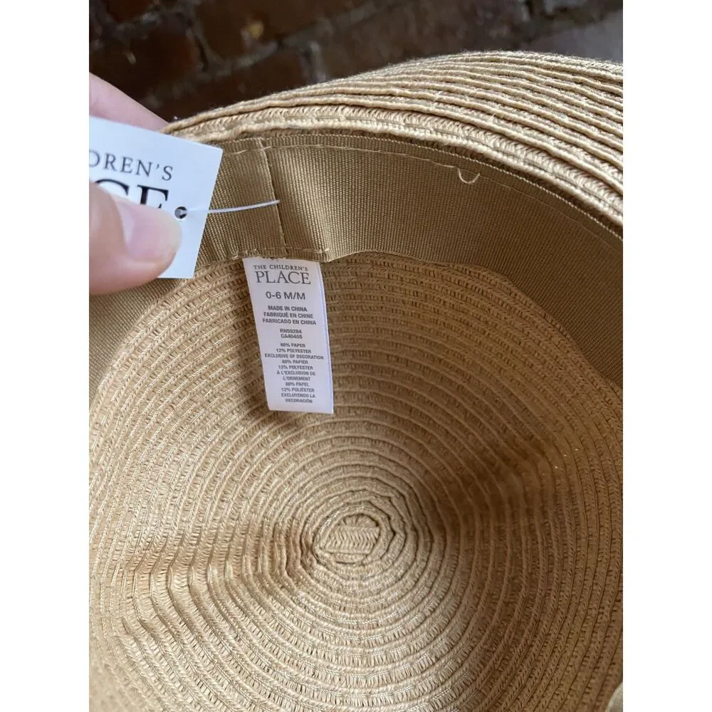 The Children’s Place Baby Bear Straw Sun Hat 0-6 Months Natural NWT